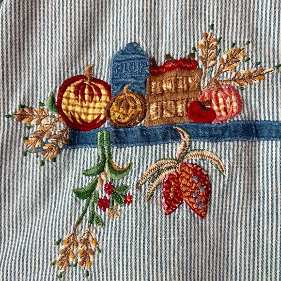 VTG Casey & Max Fall Baking Striped Button Down Shirt Pumpkins Apples Flour XXL - Picture 3 of 12